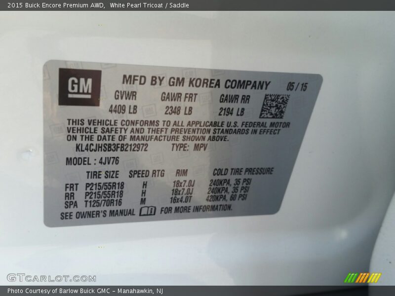 White Pearl Tricoat / Saddle 2015 Buick Encore Premium AWD
