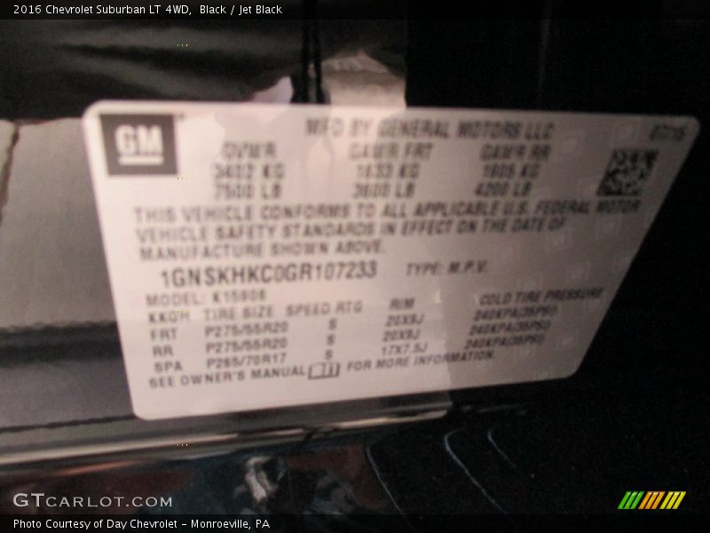 Black / Jet Black 2016 Chevrolet Suburban LT 4WD