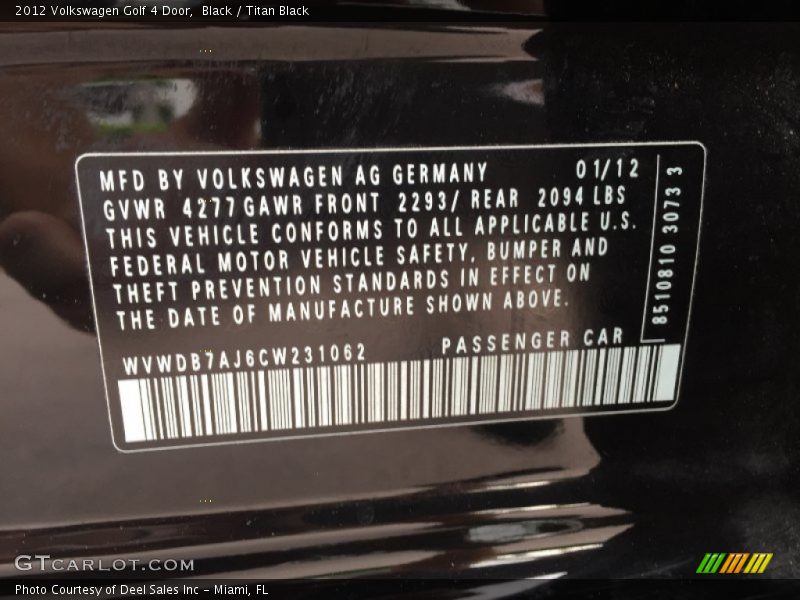 Black / Titan Black 2012 Volkswagen Golf 4 Door