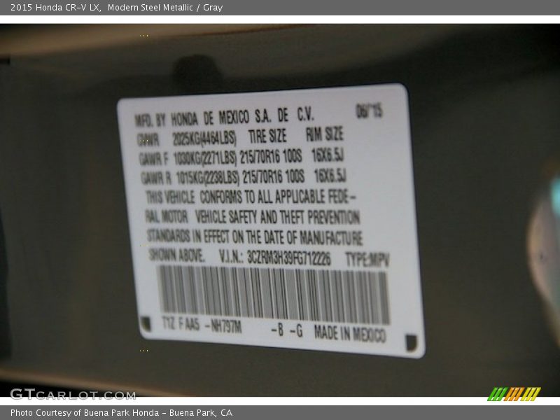 Modern Steel Metallic / Gray 2015 Honda CR-V LX