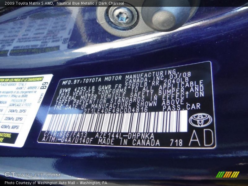 Nautical Blue Metallic / Dark Charcoal 2009 Toyota Matrix S AWD