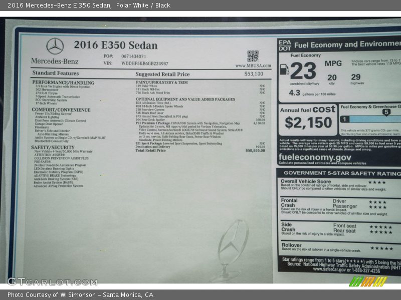 Polar White / Black 2016 Mercedes-Benz E 350 Sedan
