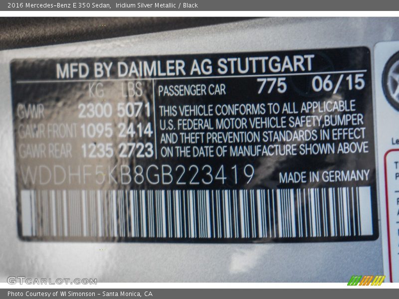 Iridium Silver Metallic / Black 2016 Mercedes-Benz E 350 Sedan