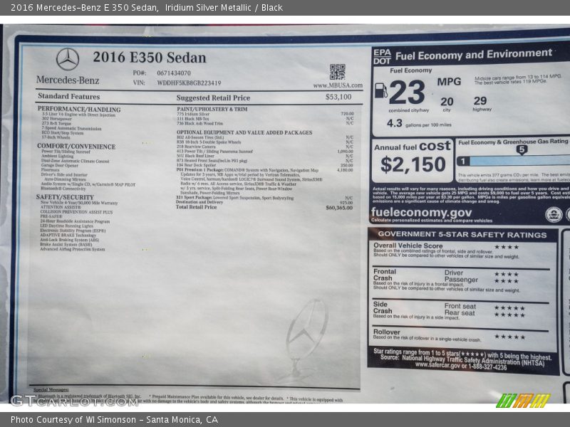 Iridium Silver Metallic / Black 2016 Mercedes-Benz E 350 Sedan