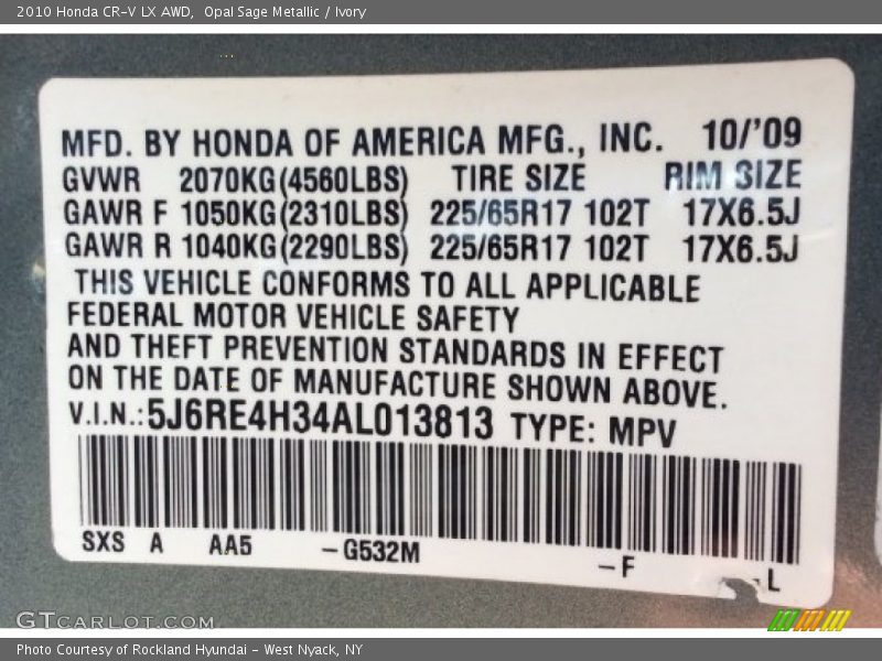 Opal Sage Metallic / Ivory 2010 Honda CR-V LX AWD