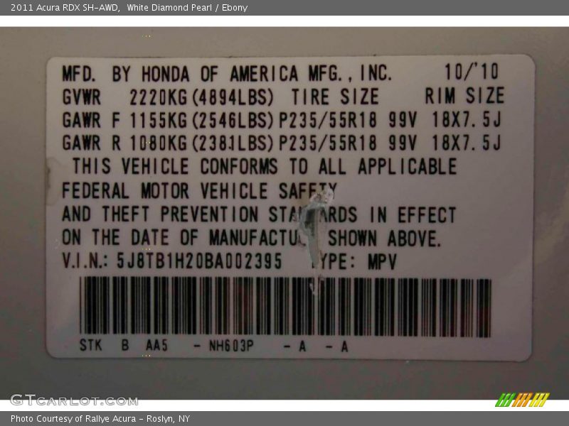 White Diamond Pearl / Ebony 2011 Acura RDX SH-AWD