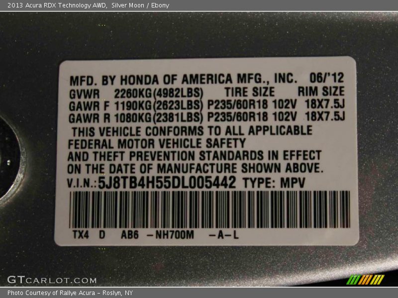 Silver Moon / Ebony 2013 Acura RDX Technology AWD