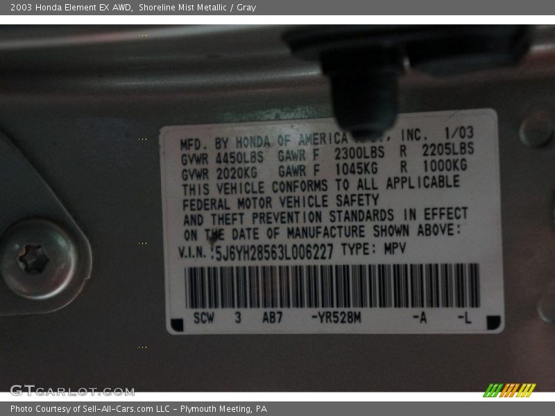 Shoreline Mist Metallic / Gray 2003 Honda Element EX AWD