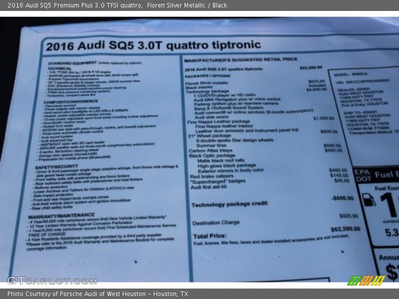 Florett Silver Metallic / Black 2016 Audi SQ5 Premium Plus 3.0 TFSI quattro