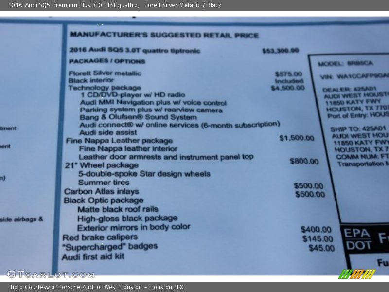 Florett Silver Metallic / Black 2016 Audi SQ5 Premium Plus 3.0 TFSI quattro