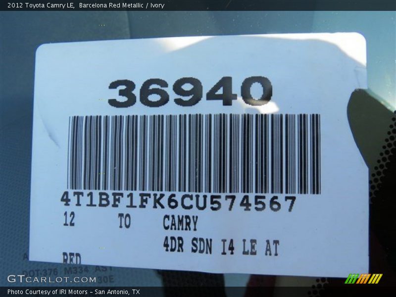 Barcelona Red Metallic / Ivory 2012 Toyota Camry LE