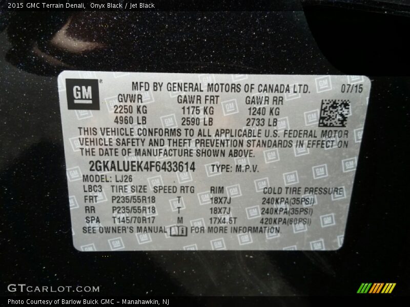 Onyx Black / Jet Black 2015 GMC Terrain Denali