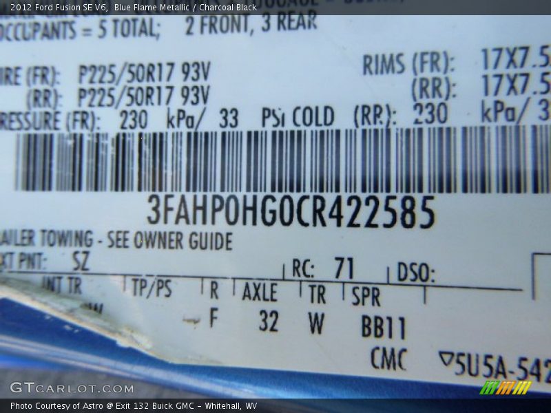 Blue Flame Metallic / Charcoal Black 2012 Ford Fusion SE V6