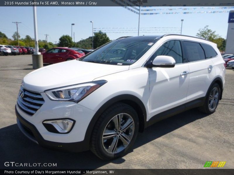 Monaco White / Gray 2016 Hyundai Santa Fe SE AWD