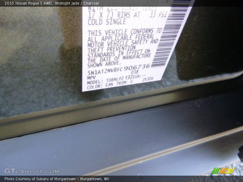 Midnight Jade / Charcoal 2015 Nissan Rogue S AWD