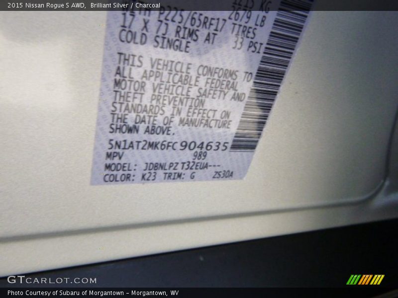 Brilliant Silver / Charcoal 2015 Nissan Rogue S AWD