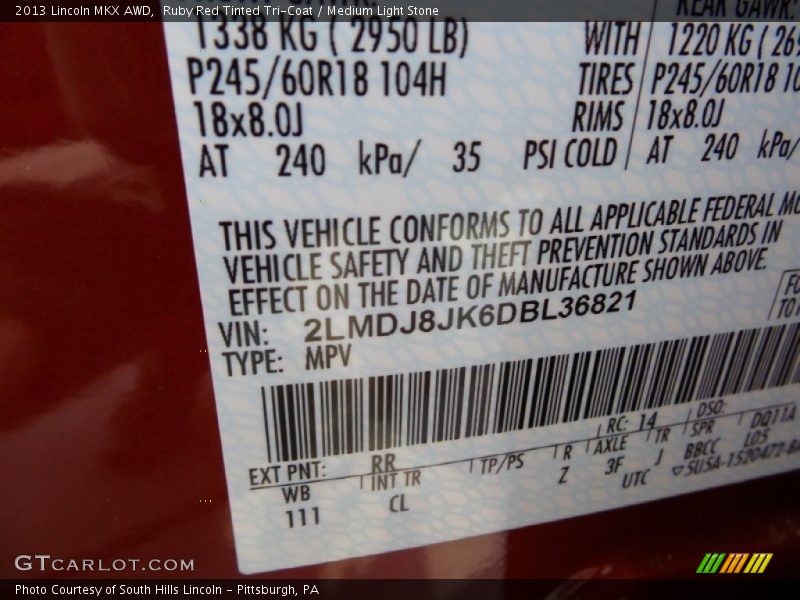Ruby Red Tinted Tri-Coat / Medium Light Stone 2013 Lincoln MKX AWD