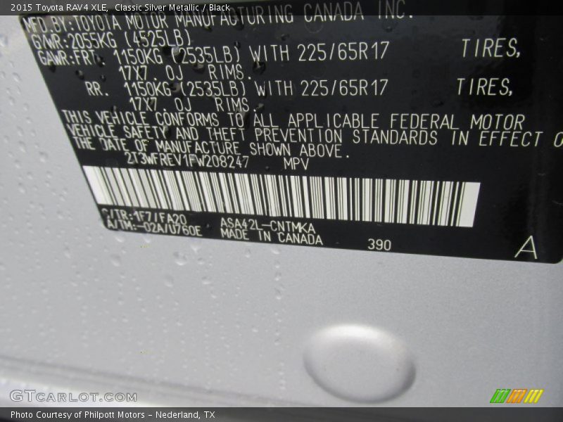 Classic Silver Metallic / Black 2015 Toyota RAV4 XLE