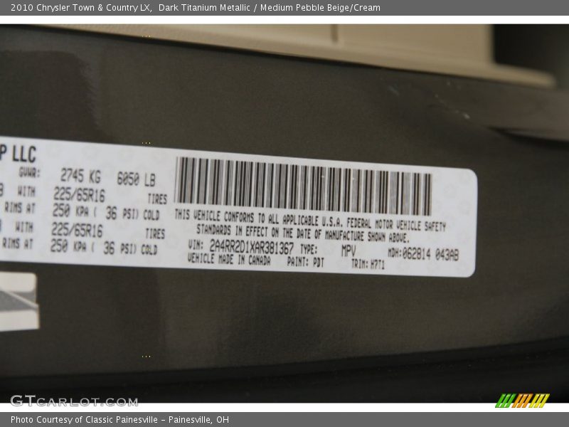 Dark Titanium Metallic / Medium Pebble Beige/Cream 2010 Chrysler Town & Country LX
