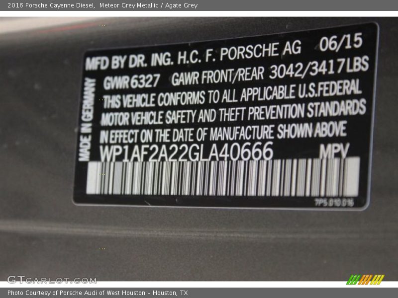Info Tag of 2016 Cayenne Diesel