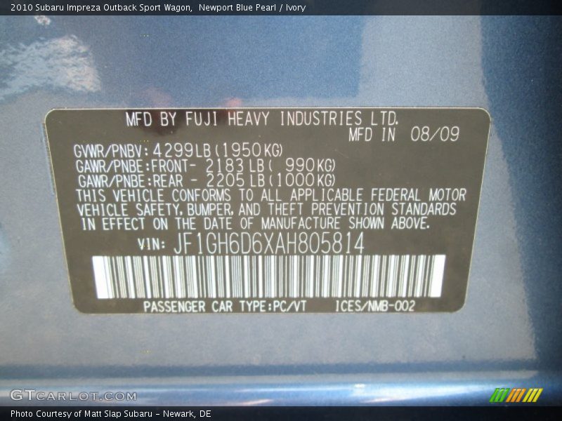 Newport Blue Pearl / Ivory 2010 Subaru Impreza Outback Sport Wagon