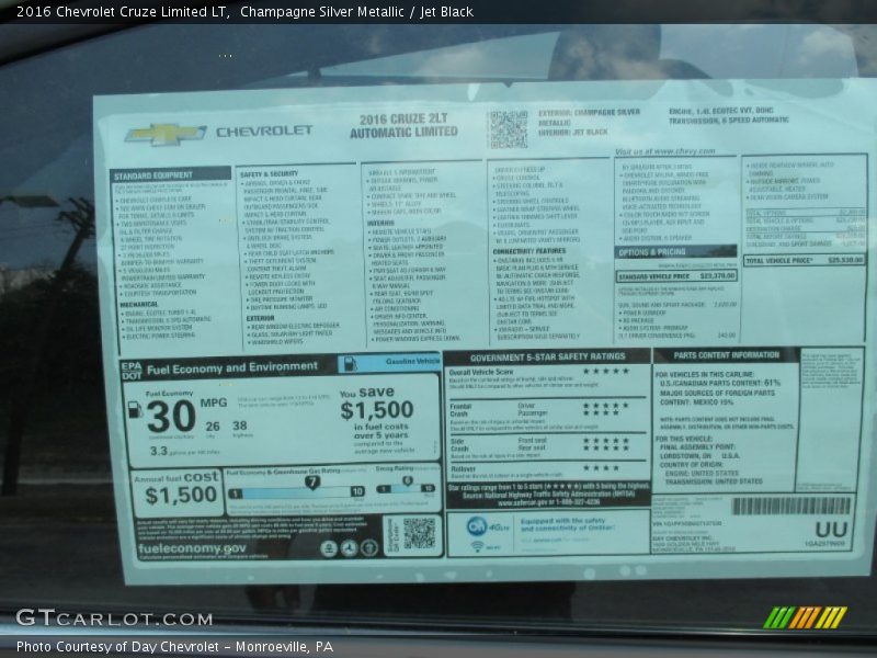  2016 Cruze Limited LT Window Sticker