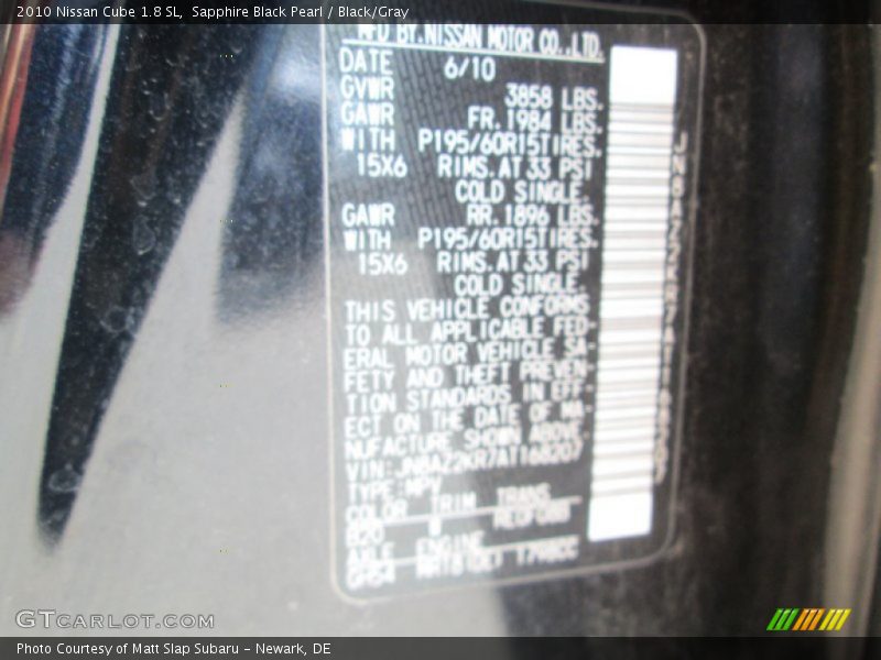 Sapphire Black Pearl / Black/Gray 2010 Nissan Cube 1.8 SL