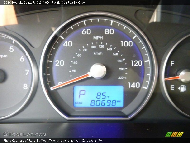 Pacific Blue Pearl / Gray 2010 Hyundai Santa Fe GLS 4WD