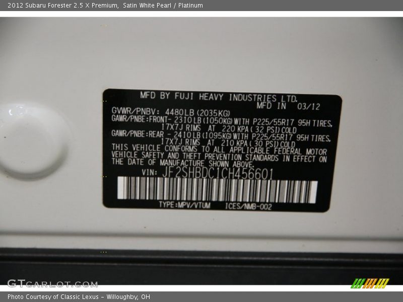 Satin White Pearl / Platinum 2012 Subaru Forester 2.5 X Premium