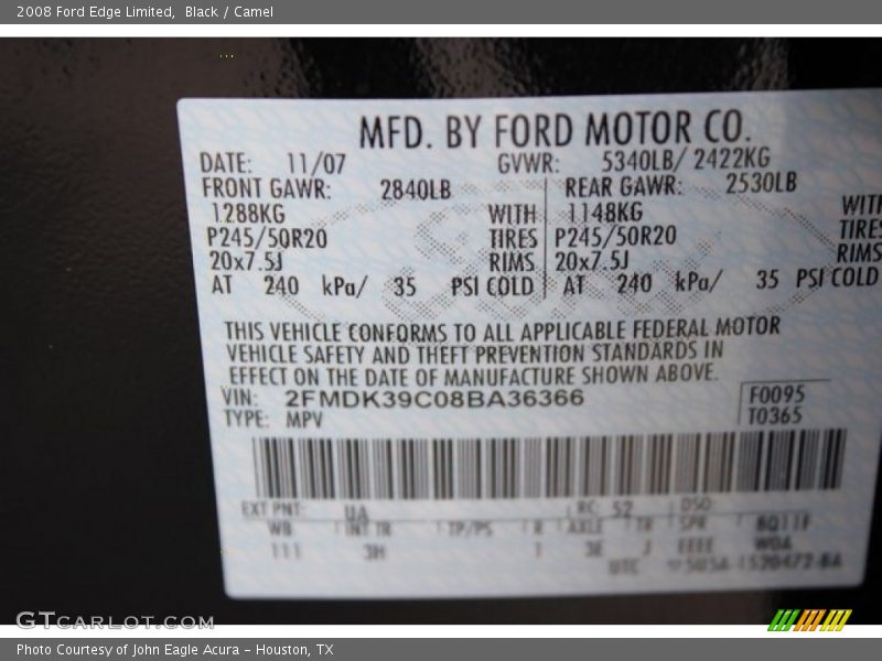 Black / Camel 2008 Ford Edge Limited