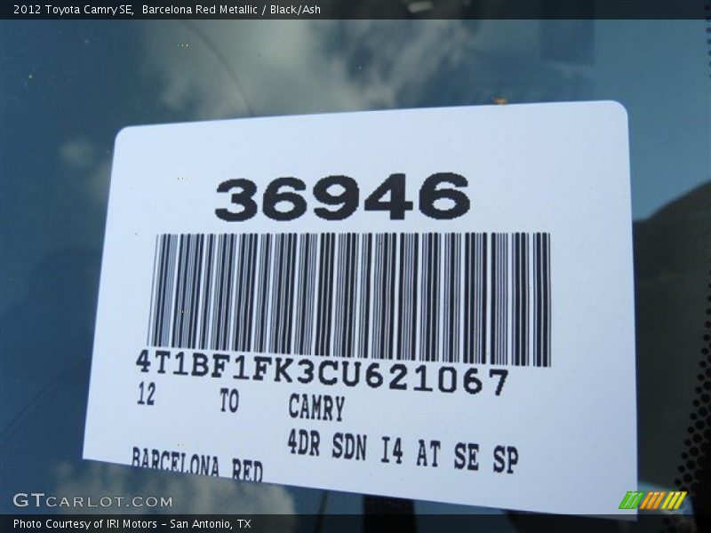Barcelona Red Metallic / Black/Ash 2012 Toyota Camry SE