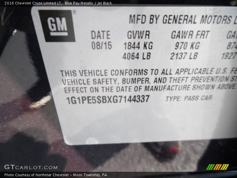 Blue Ray Metallic / Jet Black 2016 Chevrolet Cruze Limited LT