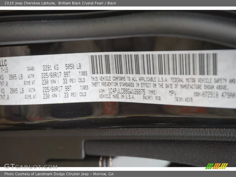 Brilliant Black Crystal Pearl / Black 2016 Jeep Cherokee Latitude