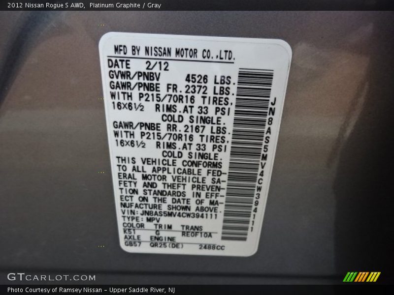 Platinum Graphite / Gray 2012 Nissan Rogue S AWD