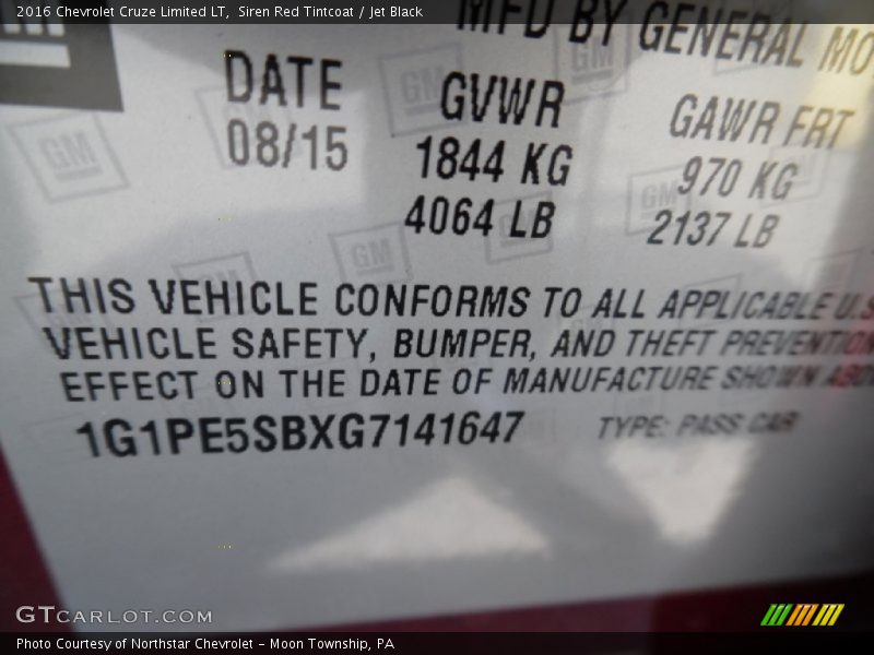 Siren Red Tintcoat / Jet Black 2016 Chevrolet Cruze Limited LT