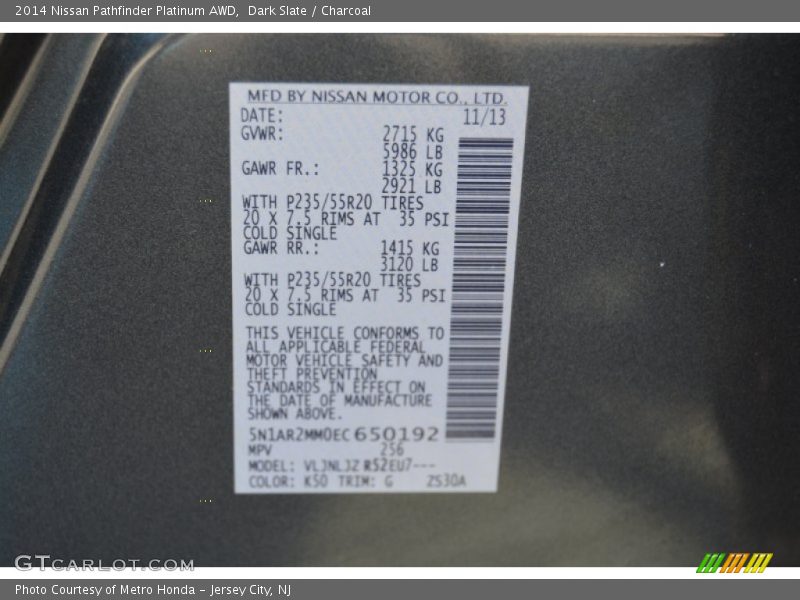 Dark Slate / Charcoal 2014 Nissan Pathfinder Platinum AWD