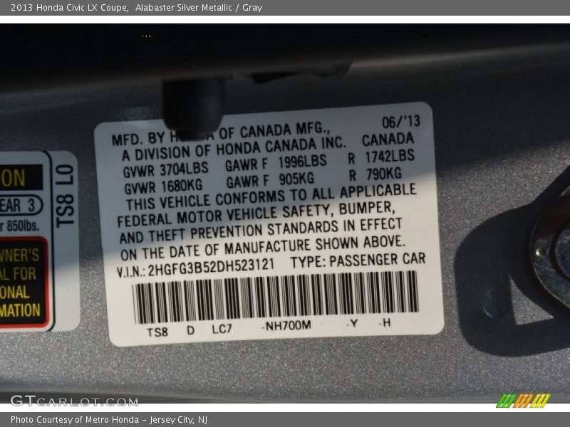 Alabaster Silver Metallic / Gray 2013 Honda Civic LX Coupe