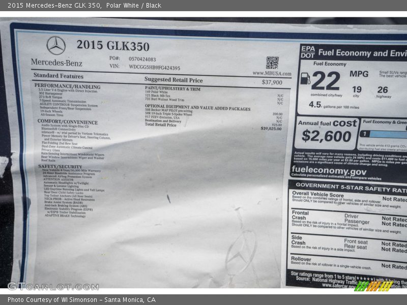 Polar White / Black 2015 Mercedes-Benz GLK 350