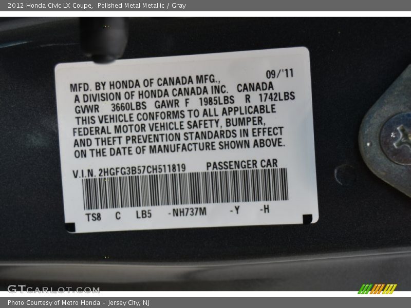 Polished Metal Metallic / Gray 2012 Honda Civic LX Coupe
