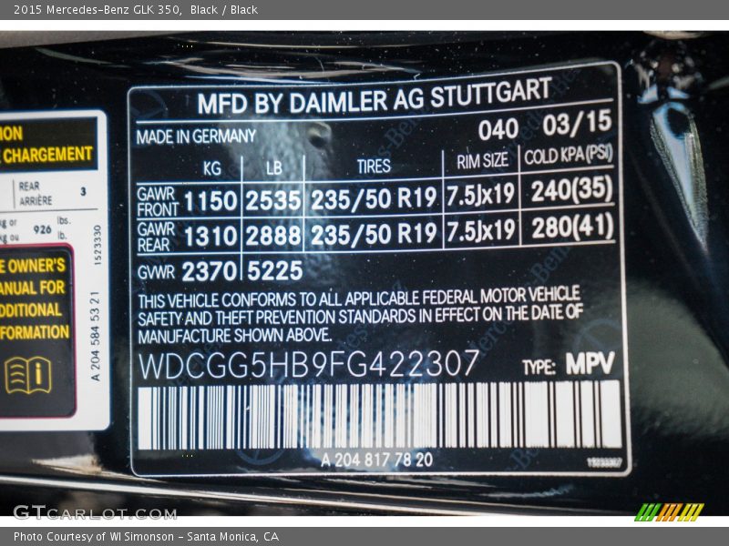 Black / Black 2015 Mercedes-Benz GLK 350