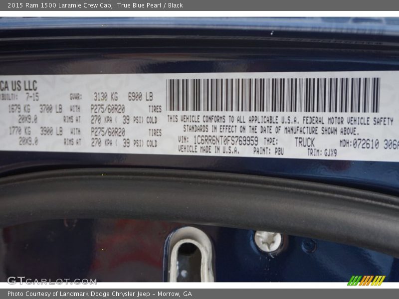 2015 1500 Laramie Crew Cab True Blue Pearl Color Code PBU