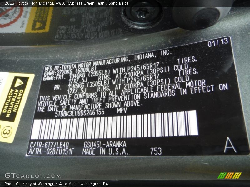 Cypress Green Pearl / Sand Beige 2013 Toyota Highlander SE 4WD