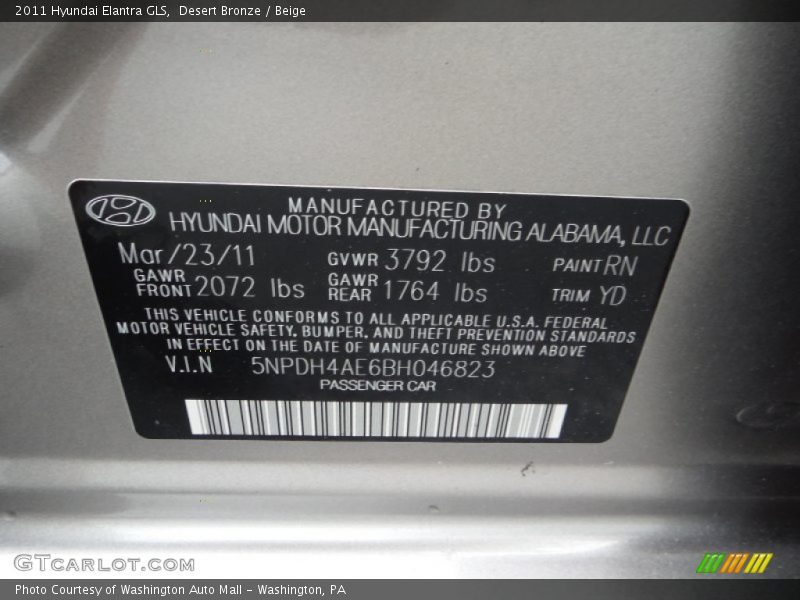Desert Bronze / Beige 2011 Hyundai Elantra GLS