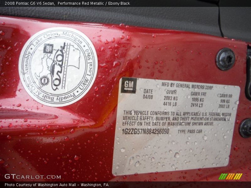 Performance Red Metallic / Ebony Black 2008 Pontiac G6 V6 Sedan