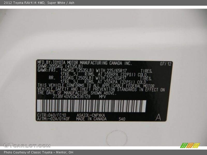 Super White / Ash 2012 Toyota RAV4 I4 4WD