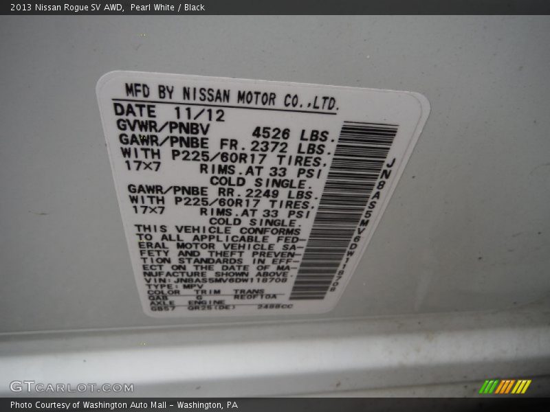 Pearl White / Black 2013 Nissan Rogue SV AWD