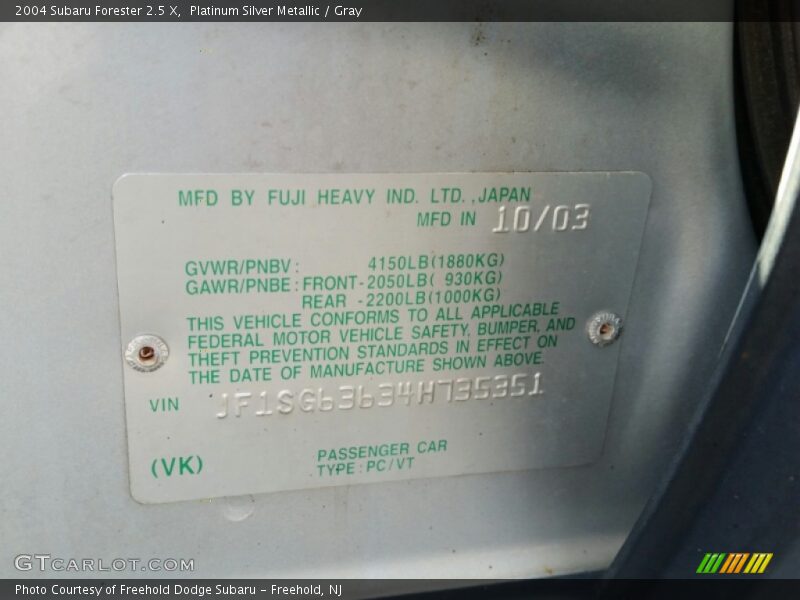 Platinum Silver Metallic / Gray 2004 Subaru Forester 2.5 X