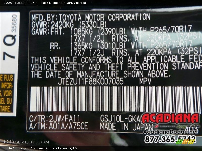 Black Diamond / Dark Charcoal 2008 Toyota FJ Cruiser