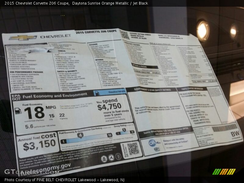  2015 Corvette Z06 Coupe Window Sticker