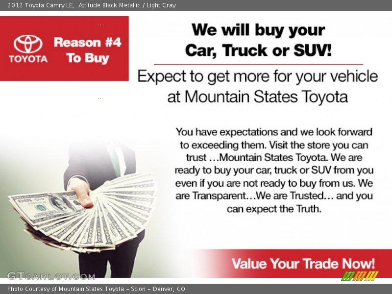 Attitude Black Metallic / Light Gray 2012 Toyota Camry LE